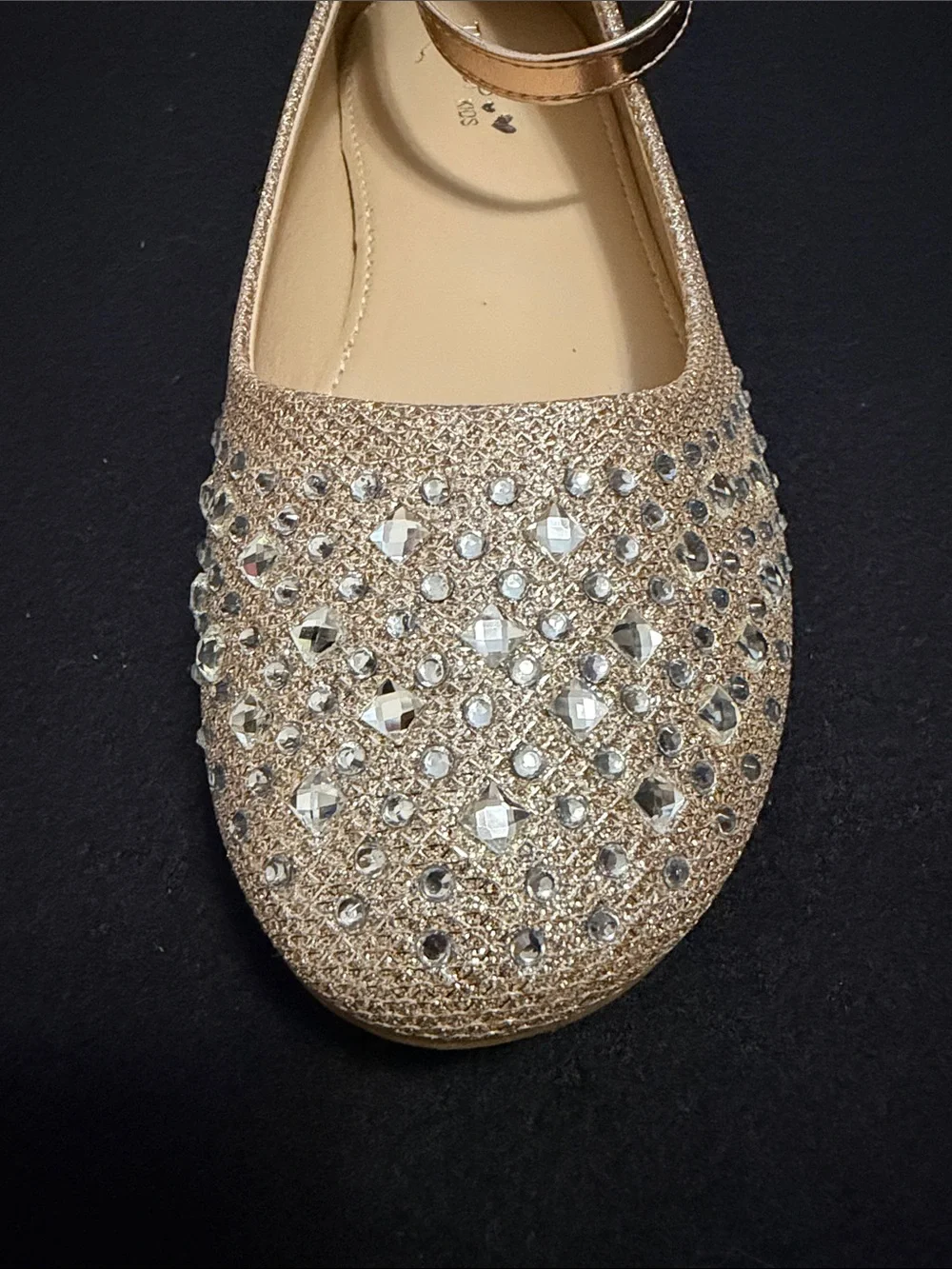 Tip Top Kids Girls’ Rose Gold Glitter Rhinestone Ankle-Strap Dress Shoe Size 5Y